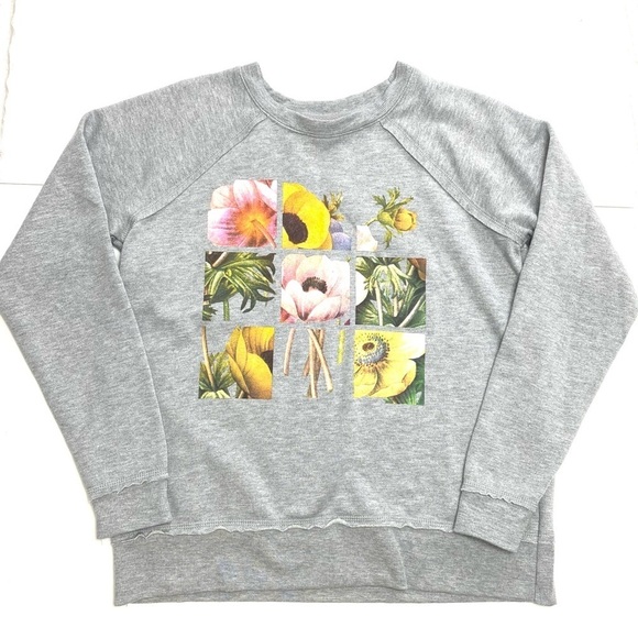 Doe Floral Print Fleece Pullover Sweatshirt Gray - Picture 7 of 8